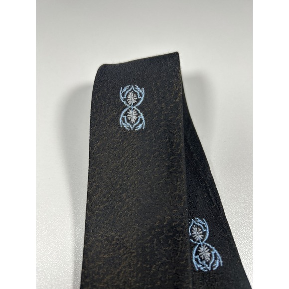 Vintage Regal Mens Tie Black Gold Textured Blue Embroidered Dacron Nylon Skinny - Picture 4 of 6